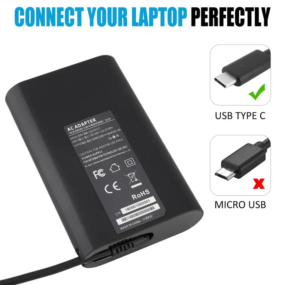 65 Вт usb type-C Блок питания адаптер переменного тока для Dell LA65NM170 DA30NM150 LA45NM150 02YKOF Dell XPS 12 13 9380 Dell широта 5175