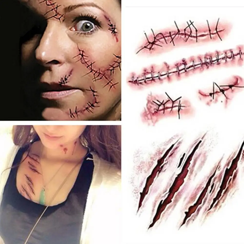 

Halloween Bloody Temporary Tattoo Sticker Terror Wound Temporary Tattoo Realistic Blood Injury Scar Fake Tattoo Sticker Props