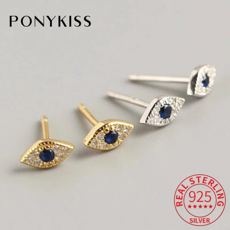 

PONYKISS Real 925 Sterling Silver Mini Zircon Eyes Stud Earrings Delicate Fashion Earrings Accessory Girl Friendship Lovely Gift