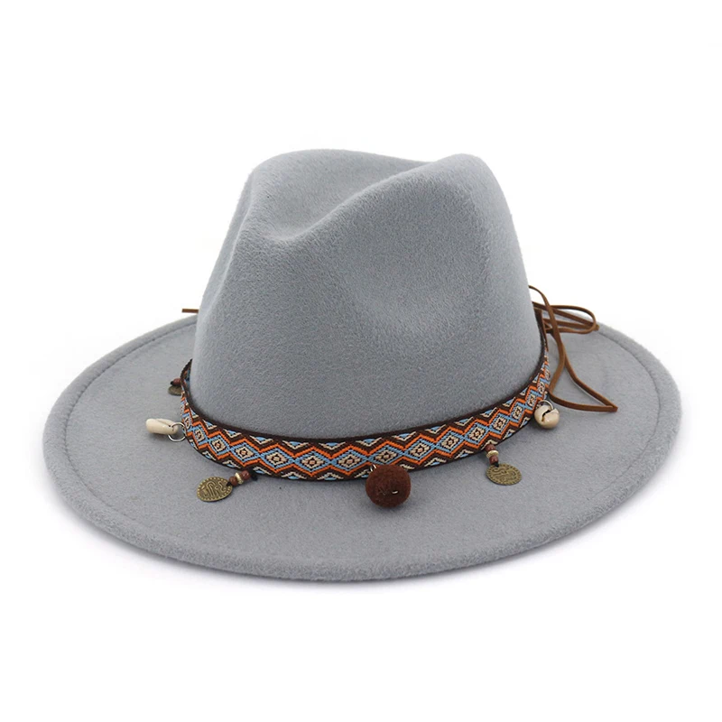 Light Grey fedora FS винтажная армейская зеленая шерстяная Панама сомбреро шапка для женщин и мужчин Национальный стиль зимняя теплая шляпа джентльмена с Широкими Полями Фетровая джазовая шляпа - Цвет: Light Grey fedora