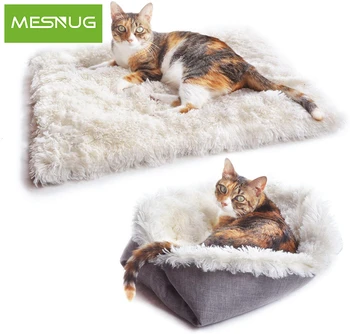 

MESNUG Winter Dual-use Furry Cat House Cozy Soft Lightweight Foldable Puppy Kitten Bed Home Quality Machine Washable