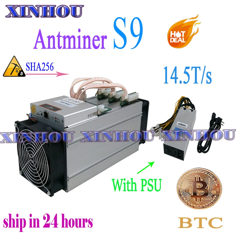 Новинка AntMiner S9 14 5 T с блоком питания 1800 Вт Майнер биткоинов Asic BTC BITMAIN лучше чем