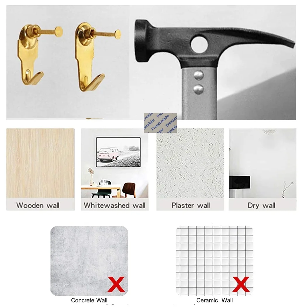 100Pcs European Style Gold Steel Picture Hanger Photo Frame Hanging Wall Hook With Nail