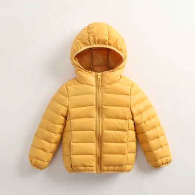 Легкое пуховое пальто для мальчиков и девочек, парка куртка с капюшоном для маленьких детей новая детская одежда на осень-зиму Повседневная Верхняя одежда для малышей, P90 - Цвет: Золотой