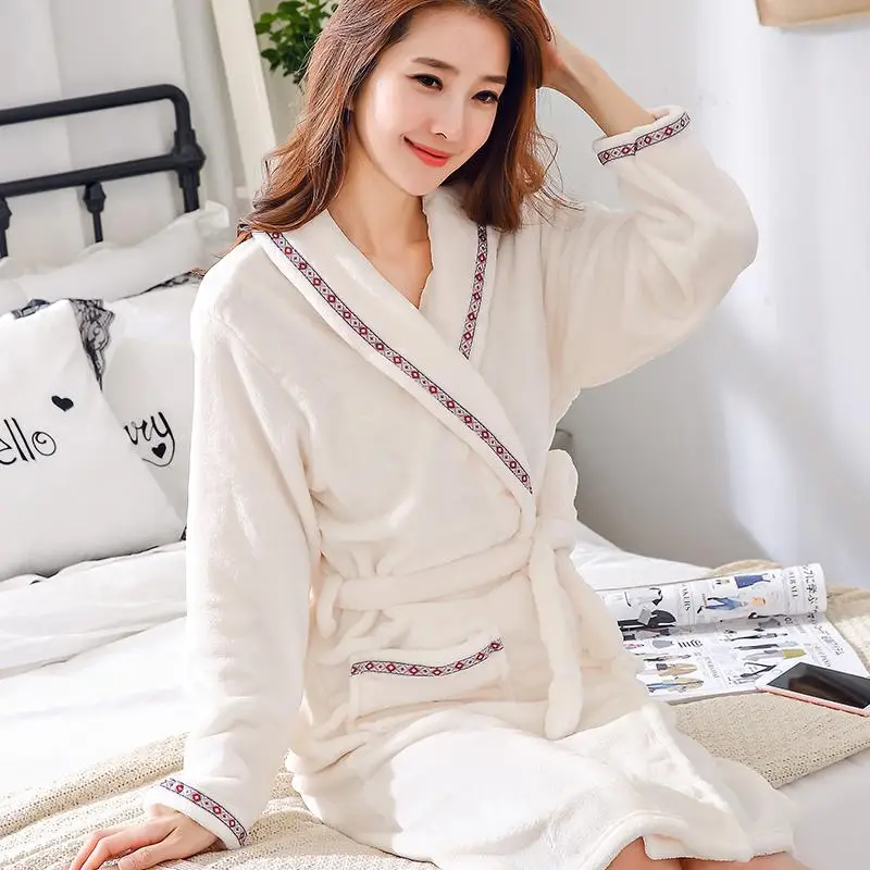 Для любителей кораллового флиса банный халат осень зима теплая одежда для сна для женщин и мужчин плотный халат для отдыха халат кимоно домашняя одежда - Цвет: Robe 3