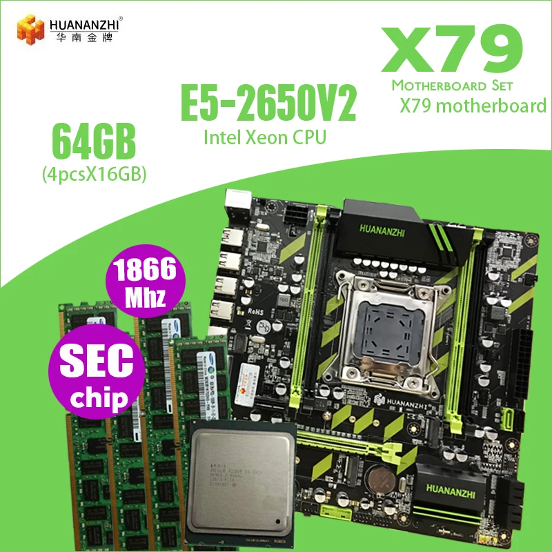 Материнская плата huanan Zhi X79-ZD3 M.2 NVME MATX с процессором Intel Xeon E5 2650 V2 2,5 ГГц 4*16 ГБ = 64 ГБ DDR3 1866 МГц ECC/REG ram