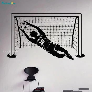 

Personalized Name and Number Football Player Wall Decal Goalkeeper Leap For The Ball Removable Home Decor Murals YT3252