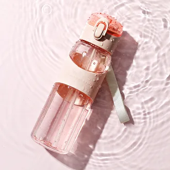 

520ML Outdoor Water Bottle with Straw Sports Bottles Eco-friendly with Lid Hiking Camping Plastic Bicycle Portable Gym Space Cup