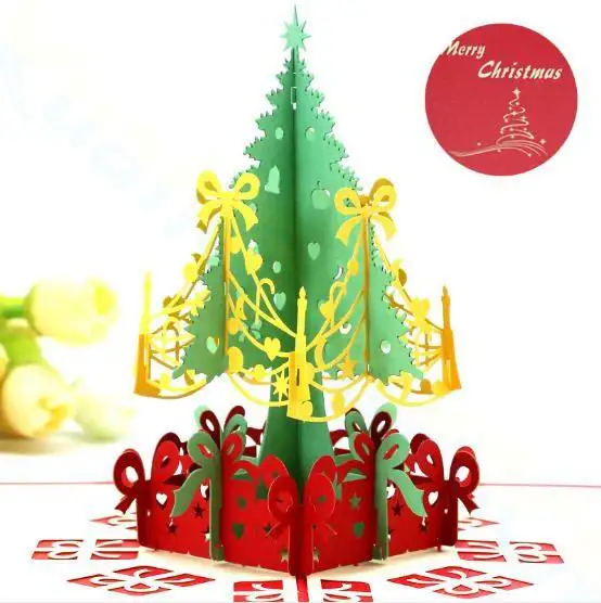 Всплывающие открытки 3D Рождественская открытка бумажная огранка искусство год Санта Клаус поздравление День благодарения поздравительная открытка фестиваль открытка сувенир - Цвет: Christmas tree