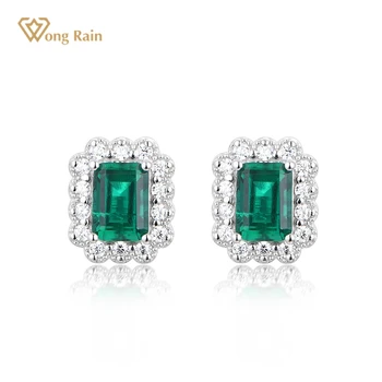 

Wong Rain 100% 925 Sterling Silver Emerald Created Moissanite Diamonds Gemstone Earrings Ear Studs Fine Jewelry Wholesale