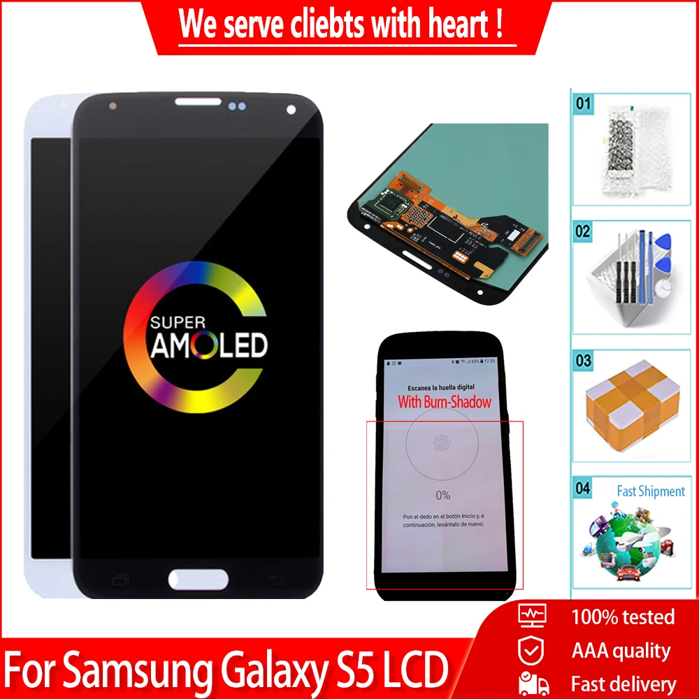 5 1 &quotAMOLED для SAMSUNG GALAXY S5 i9600 G900F G900M G9001LCD сенсорный экран дигитайзер в сборе замена с