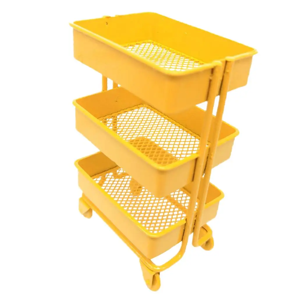 Modern 1:12 Scale Mini Trolley Storage Shelf w/ 4 Wheels Dollhouse Decor