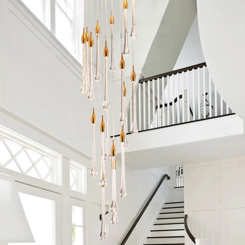 Luxury Pendant Lights Kitchen Island Lighting Rectangle Hanging Lamps Crystal Led Large Staircase Modern Chandelier living room