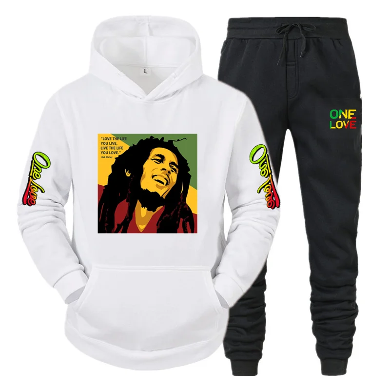 Ladies/Men's Hoodie Bob Marley Legend Reggae One Love Print Sweatshirt Winter Fashion Casual Long Sleeve + Pants Suit Clothes 1