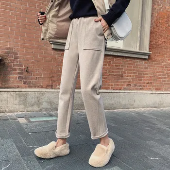 

woolen pants autumn winter radish high waist pants women loose students straight tube thicken show thin feet Harem pants trend