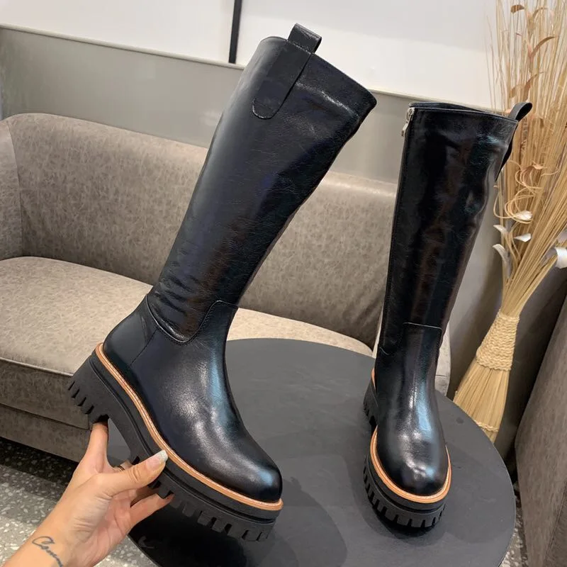 Лидер продаж Botas Mujer высокие сапоги из коровьей кожи до колена на платформе и