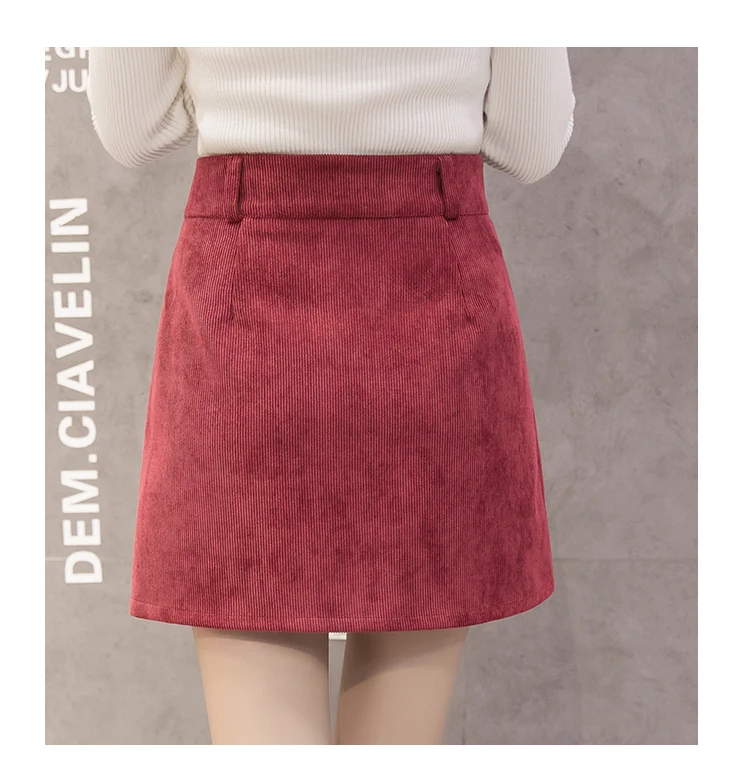 Однотонная женская юбка осенние вельветовые юбки женские трапециевидные мини-юбки повседневные корейские однобортные женские модные юбки
