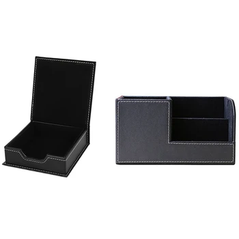 

PU Leather Desk Stationery Box Organizer & Leather Memo Box Office School Supplies Card Holder Note Holder Sticky
