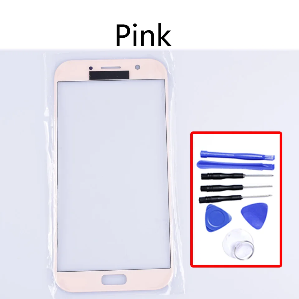 Pink-With tool A720 для Samsung Galaxy A7 A720 A720F SM-A720F/DS SM-A720F сенсорный экран передний внешний стеклянный сенсорный экран Замена объектива 5,7" - Цвет: Pink-With tool