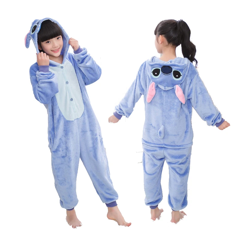 Kigurumi/Детские пижамы для мальчиков и девочек; пижамы с единорогом; детские пижамы; комплект одежды для сна с животными; зимние комбинезоны; пижамы для детей - Цвет: Blue stitch