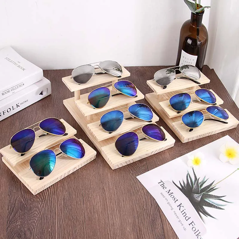 

Portable Stairs Type Wood Frame Stand Eyeglasses Sunglasses Display Show Holder Rack Organizer for Jewelry Clothing Accessories