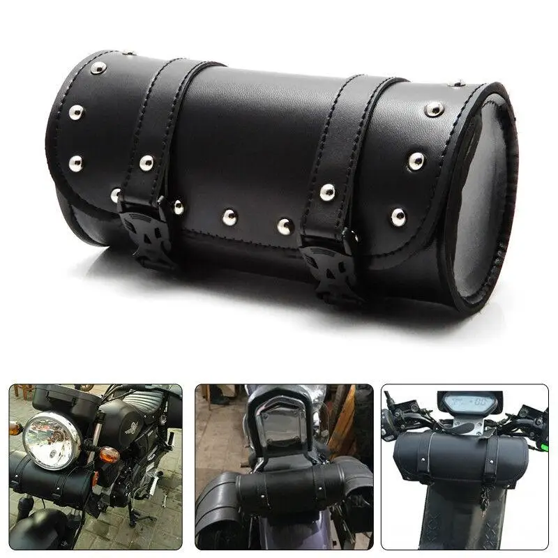Universal Motorcycle Saddlebag Waterproof Tool Bag Mounting Strap Round Storage Bag(Black/Army Green