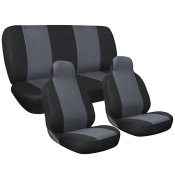 

Four Seasons Universal 5-Seat Flat Cloth Integrated Car Seat Cover 4-Piece Set Gray & Black