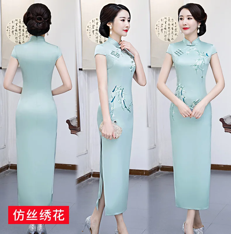 Китайская традиционная Печать Длинные cheongsam тонкий улучшить показать cheongsam ретро Улучшенная ежедневно производительность cheongsam больших размеров для всей