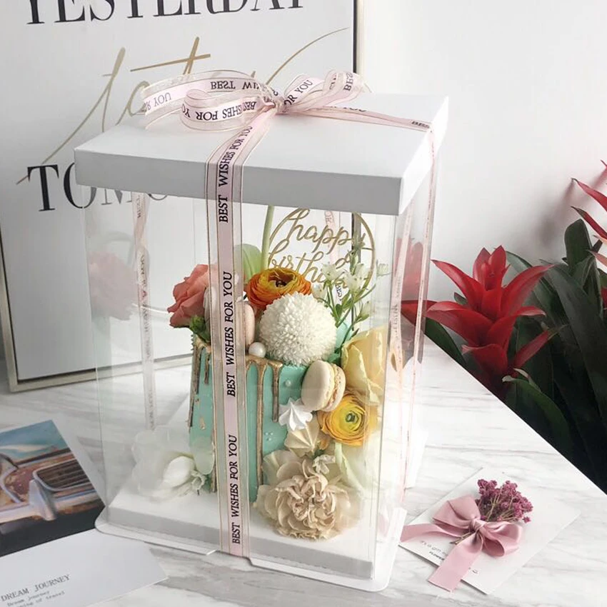 Boite D Emballage A Gateau En Pvc Boite Carree Transparente Boite A Gateau Bricolage Boite Cadeau A Fleurs De Mariage Boite D Emballage En Plastique Boite Cadeau Pour Fete D Anniversaire Aliexpress