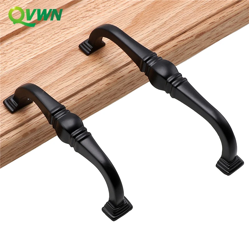 

QVWN American Style Black Knobs Cabinet Kitchen Door Furniture Aluminum Handles Closet Dresser Wardrobe Shoe Box Pull