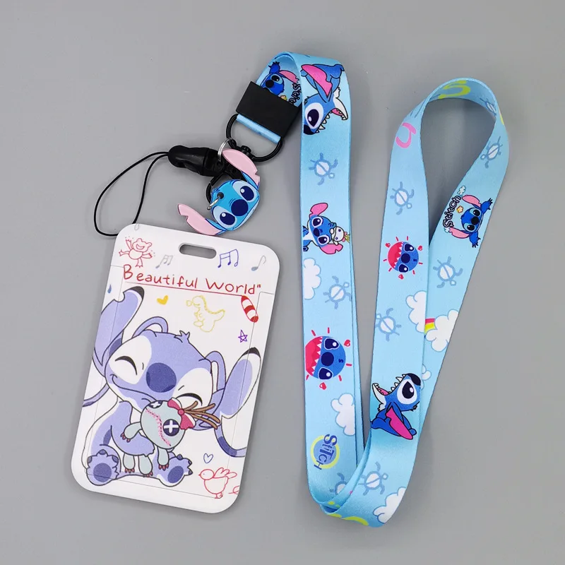 Anime Disney Stitch PVC Card Cases Card Lanyard Key Lanyard Cosplay Badge ID Cards Holders Neck Straps Coin 1 Set