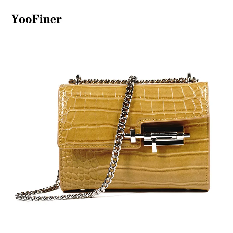 

YooFiner new arrival fashion special lock crocodile chain Mini shoulder bag woman handbag women bag yellow and black