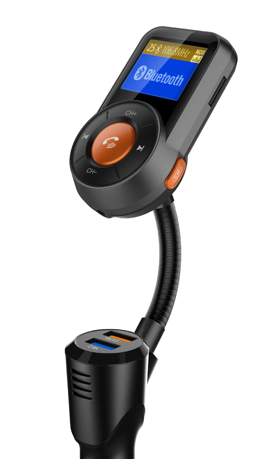 Стильный автомобильный bluetooth-излучатель QC3.0 Быстрая зарядка длинная щетка Держатель Автомобильное зарядное устройство Многофункциональный Автомобильный MP3