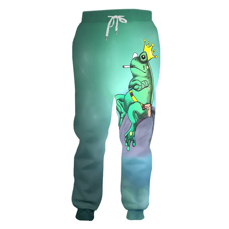 verde sapo engraçado streetwear calças dos homens