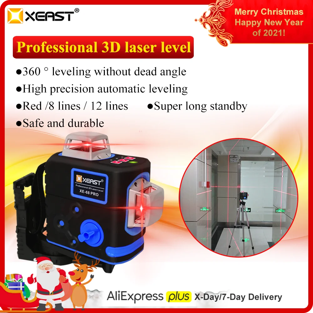 US $71.99 Xeast 12 Lines 3d Self Leveling Red Lines Laser Level Accurate Horizontal And Vertical Cross Professional Construction Tools