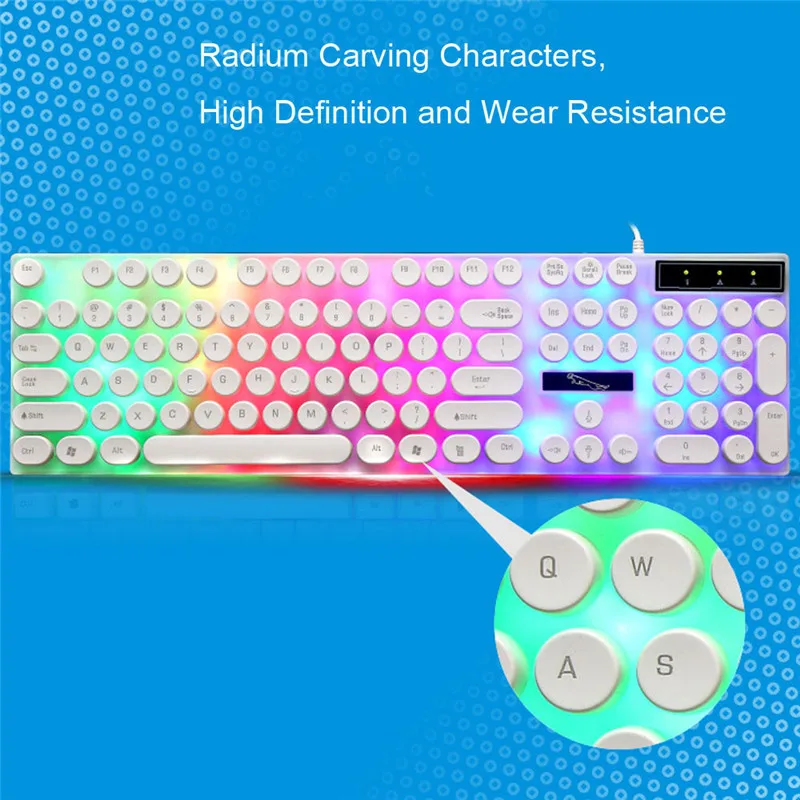 Регулируемый светодиодный Радужный цвет подсветка игровая клавиатура и мышь Проводная клавиатура с геймером мышь комплект 1600 dpi для ПК ноутбука