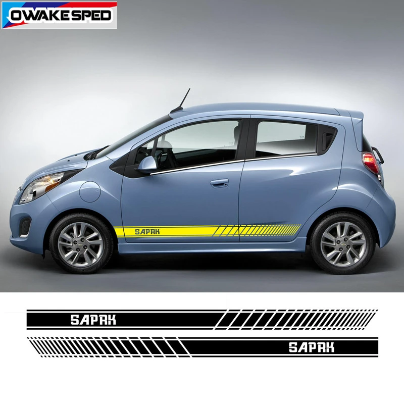 

1 set Sport Stripes Car Door Skirt Sticker For Chevrolet Spark 2011-19 Racing Styling Both Side Auto Decor Vinyl Decals