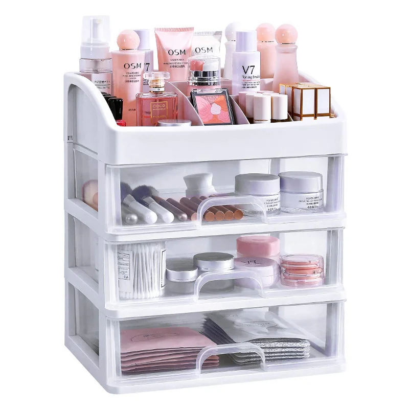 

Plastic Makeup Organizer Box 3layers Large Make Up Storage Drawer Nail Polish Stationery Containers for Cosmetics Desk Organizer