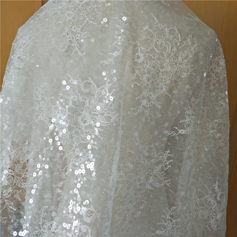 New French Sequined Lace Fabric Border Embroidery Flower Wedding Dress DIY Sewing Accessories RS2507