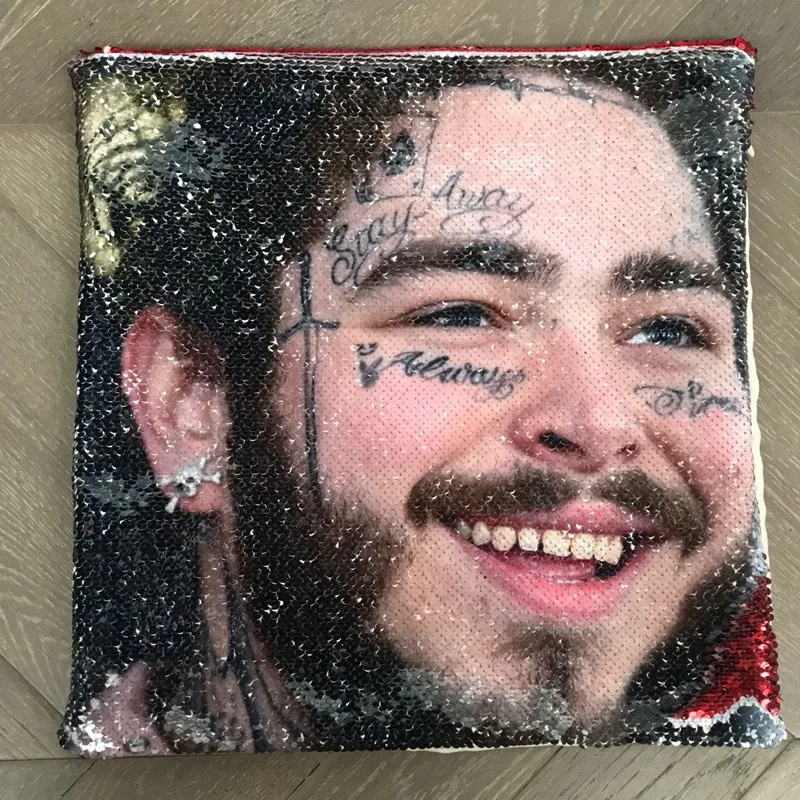 Post Malone Подушка с блестками | наволочка с блестками | два подушка в виде елки | гипоаллергенный браслет, прекрасный подарок для девушки, | подарок для Него | подушка | Магическая подушка - Цвет: A red