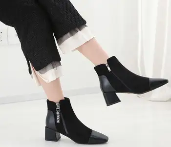 

Thick-soled high-heeled 2019 early autumn new square head wild Martin boots female short tube autumn and winter