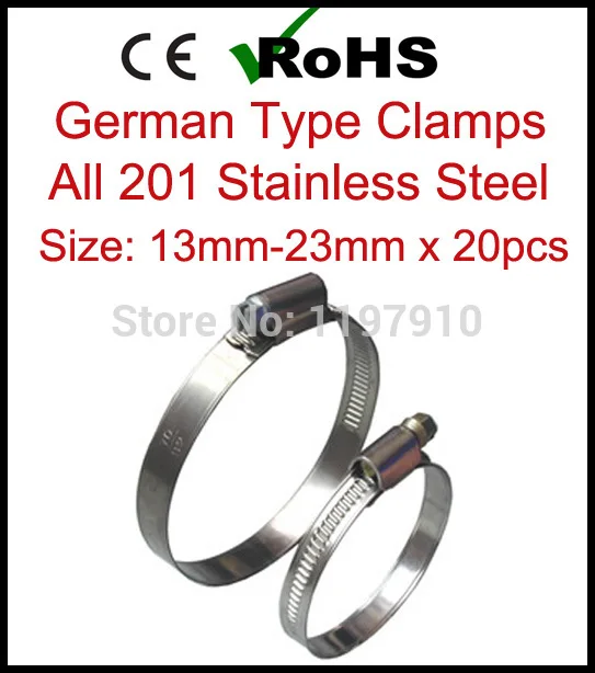 13mm23mm X 20pcs German Type Worm Drive Quick Release Hose Clamp All