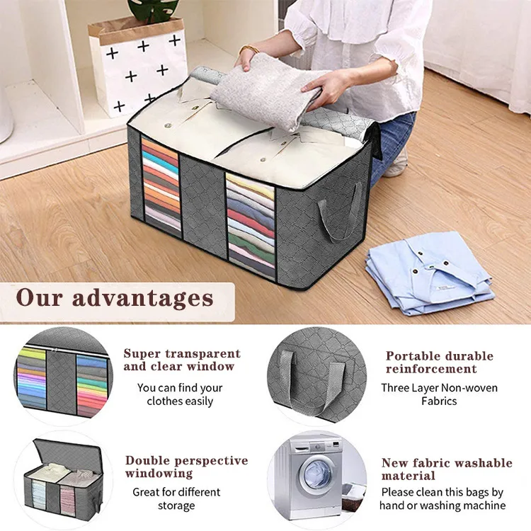 Oversize Clothes Storage Bag with Clear Window Sturdy Zipper Foldable Fabric Organizer Bag with Handles for Bedding,Comforters