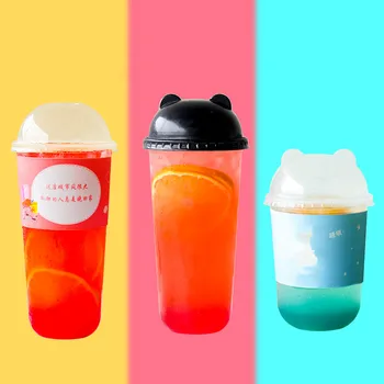 

50pcs Transparent Beverage Cup 500ml/700ml Juice Milk Tea Packaging Cups Disposable Coffee Cup With Lids Party Christmas Favor
