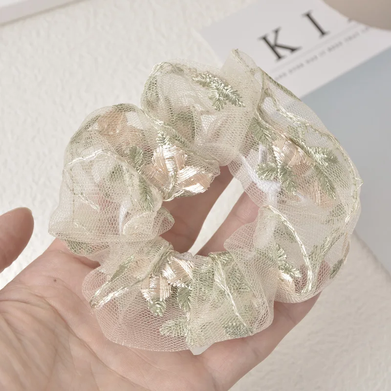 Ins Fashion Elegant Women Hair Ropes Black White Floral Lace Bowknot