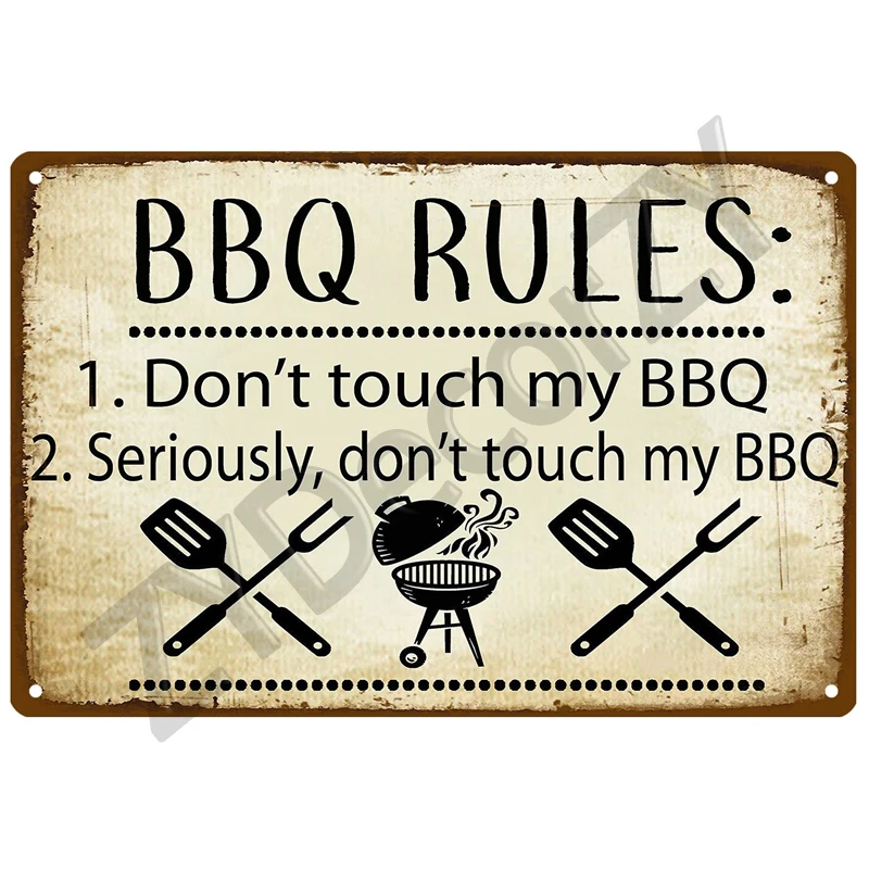 BBQ RULES Tin Sign Poster Vintage Wall Posters Metal Sign Decorative Wall Plate Kitchen Plaque Metal Vintage Decor Accessories