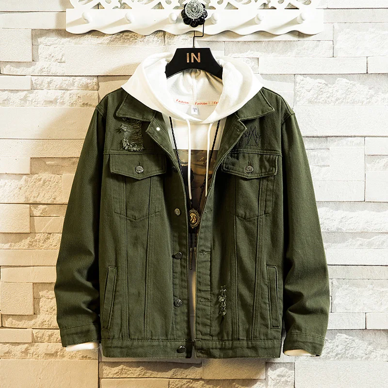 

2019 Spring And Autumn MEN'S Denim Jacket Korean-style with Holes Embroidered Slim Fit Fashion Casual Jeans Coat Tops