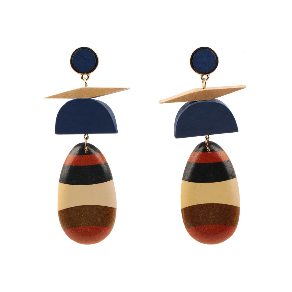 Винтажные этнические большие подвесные деревянные серьги ручной работы для