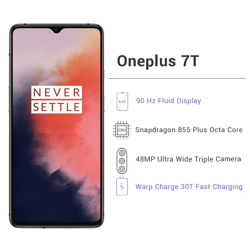 Мобильный телефон с глобальной ПЗУ OnePlus 7 T 7 T 8 Гб 256 Гб ПЗУ, Восьмиядерный процессор Snapdragon 855 Plus, камера 6,55 МП с тройной камерой, экран 3800 дюйма, мАч