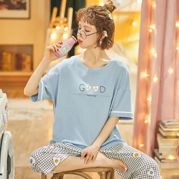

Summer Women Pajama Set Short Sleeve Fruit Printed Sleepwear Pajama Suit Female Cotton Nightwear Casual Homewear Pajama Mujer